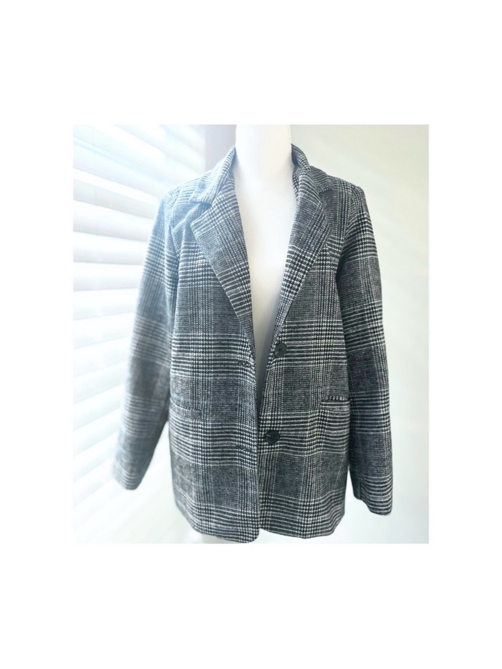 OAK + FORT Black and White Glen Plaid Blazer